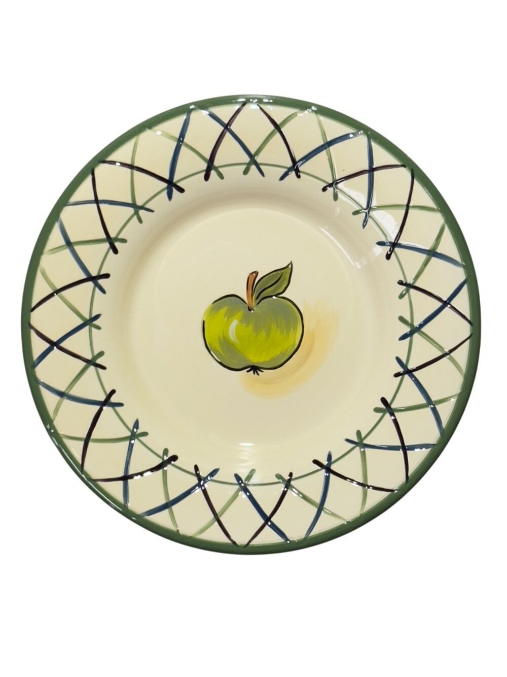 Handcrafted TableTops Gallery Fruit Lattice Ceramic Plate With Apple Design 11"